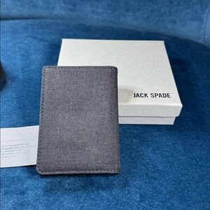 Jack Spade Grey Card Holder with black leather interior